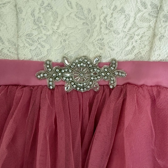 Emily Rose Pink and White Asymmetrical Tiered Sundress - Picture 2 of 5